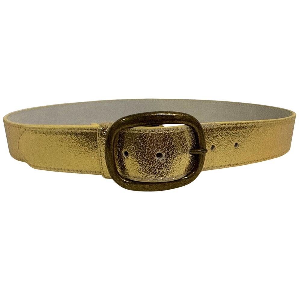 Vintage Metallic Gold Cracked Leather Belt Western Statement Waist Belt Medium